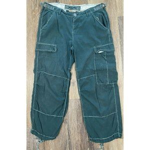 DA NANG Women's Surplus Indo Chine Drawstring Cargo pants Sz S Teal Blue Green